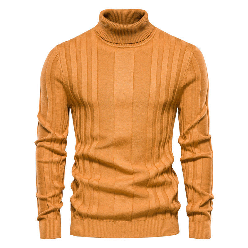 Men's Ribbed Knit Turtleneck Sweater with Long Sleeves