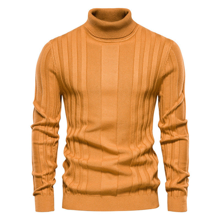 Men's Ribbed Knit Turtleneck Sweater with Long Sleeves
