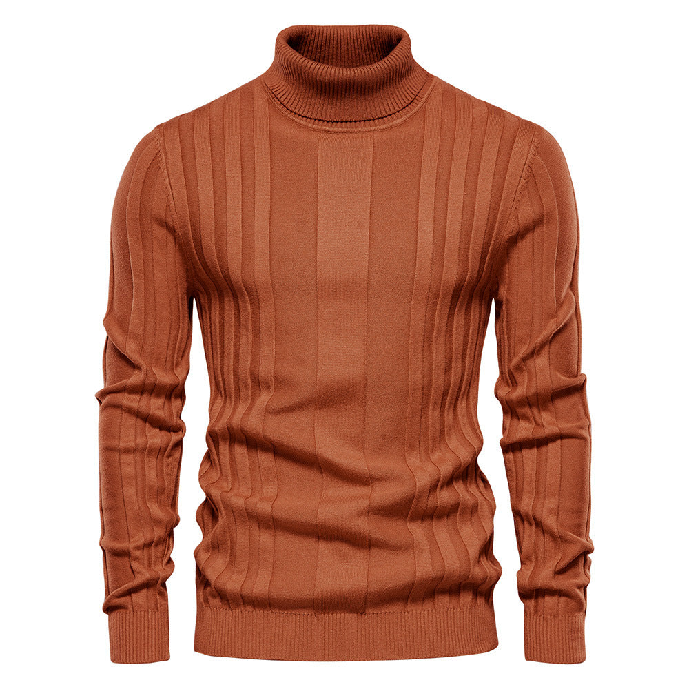 Men's Ribbed Knit Turtleneck Sweater with Long Sleeves
