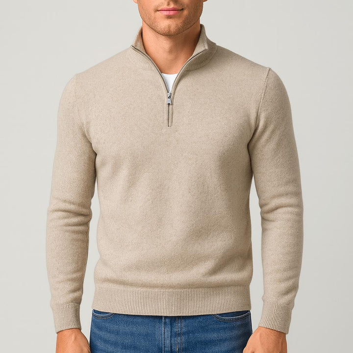 Men's V-Neck Textured Knit Merino Wool Sweater
