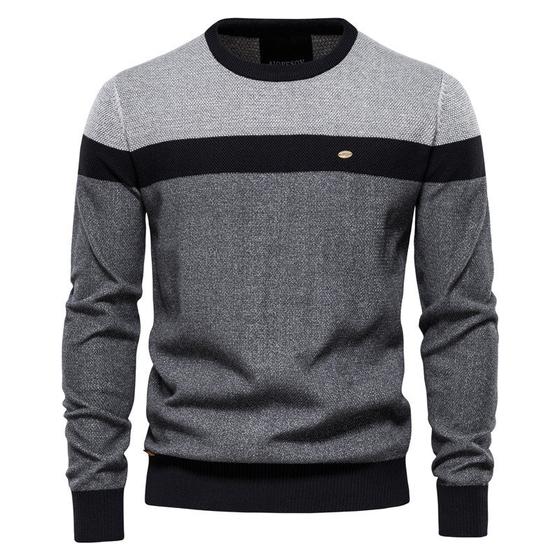 Men's Colorblock Pullover with Round Neck and Long Sleeves