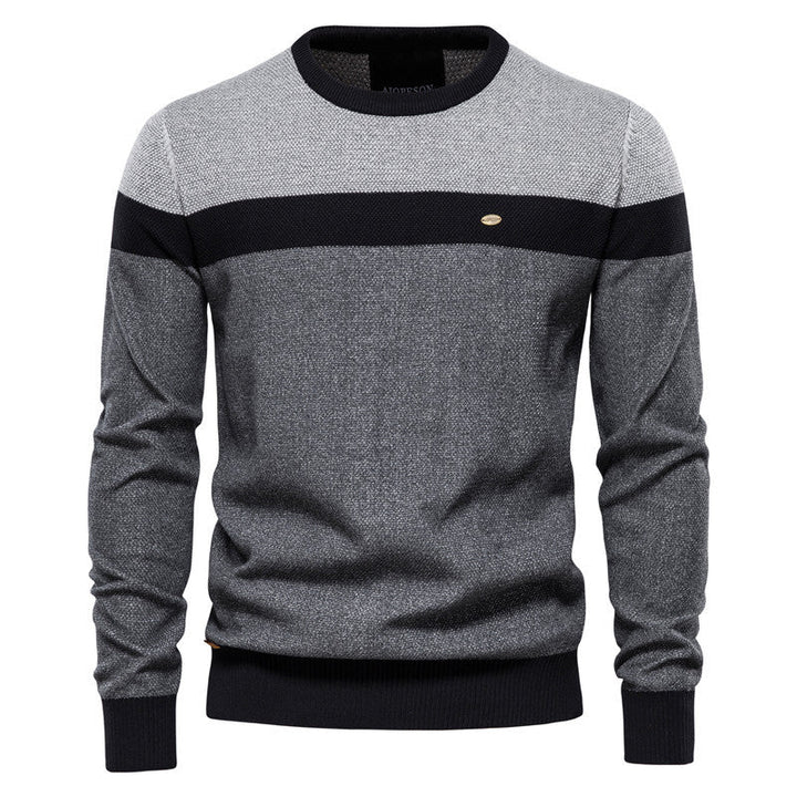 Men's Colorblock Pullover with Round Neck and Long Sleeves