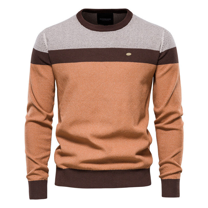 Men's Colorblock Pullover with Round Neck and Long Sleeves