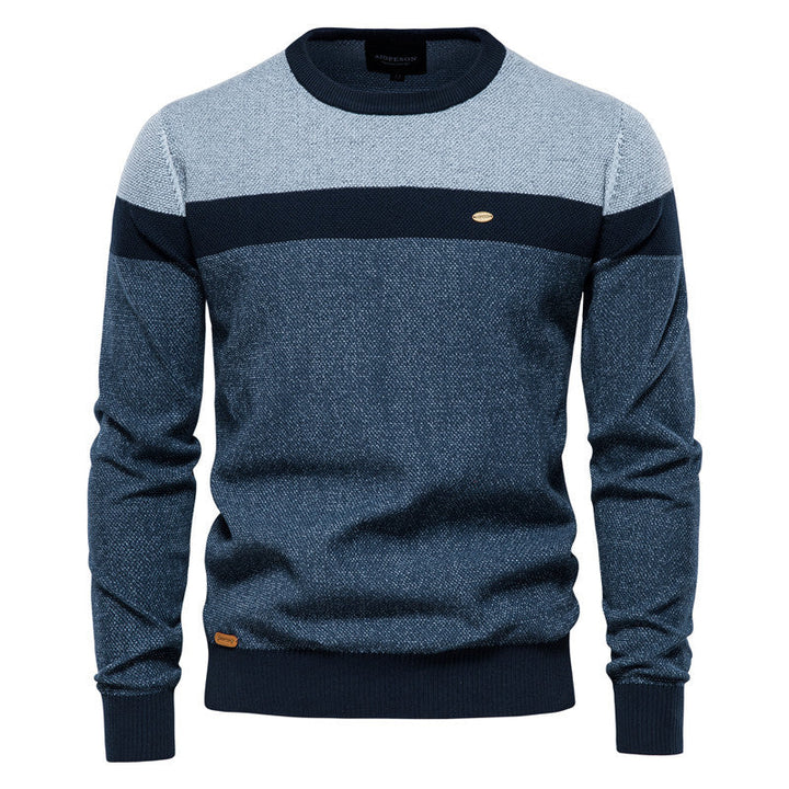 Men's Colorblock Pullover with Round Neck and Long Sleeves