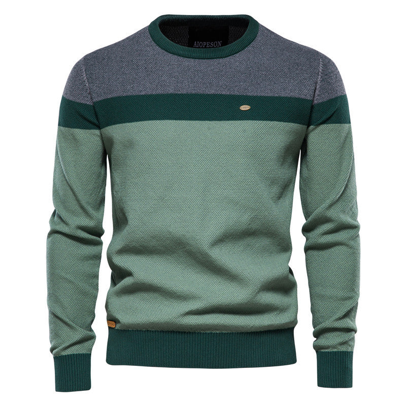 Men's Colorblock Pullover with Round Neck and Long Sleeves