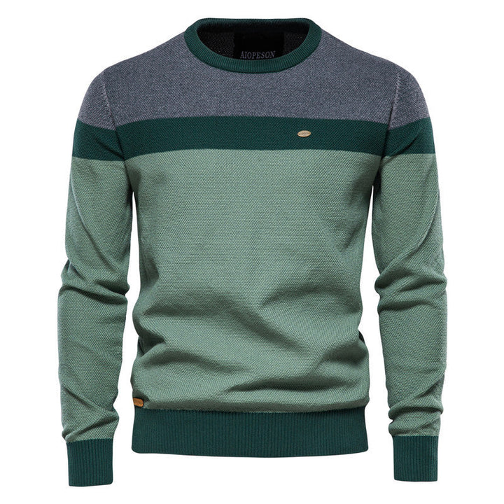 Men's Colorblock Pullover with Round Neck and Long Sleeves