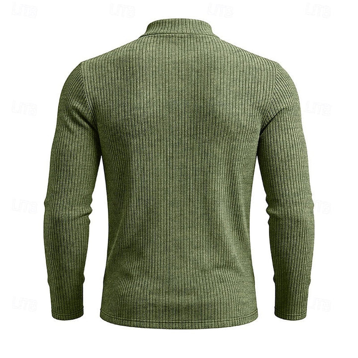 Men's Ribbed Knit Sweater with High Collar and Long Sleeves - Elena Harper