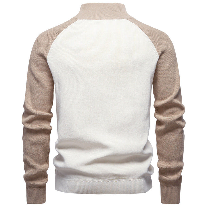 Two-Tone Men's Sweater with High Collar and Half-Zip