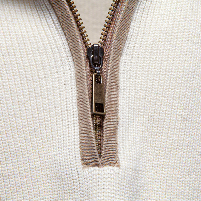 Two-Tone Men's Sweater with High Collar and Half-Zip
