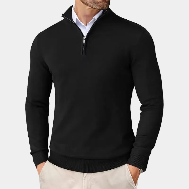 Men's Half-Zip Pullover with High Collar - Elena Harper