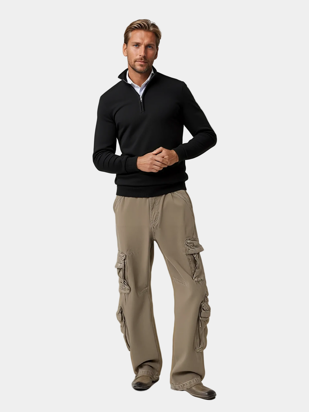 Men's Half-Zip Pullover with High Collar - Elena Harper