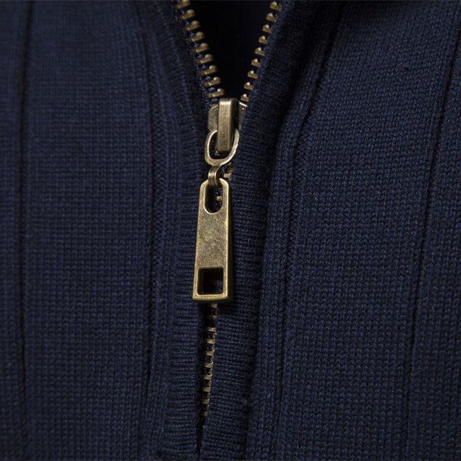 Men's Ribbed Knit Sweater with High Collar and Half-Zip - Elena Harper