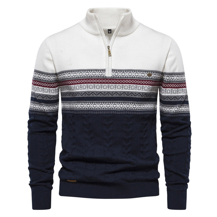 Men's Half-Zip High Collar Sweater with Jacquard Pattern