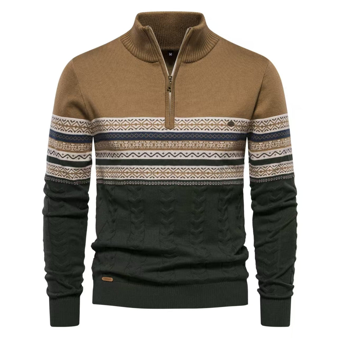Men's Half-Zip High Collar Sweater with Jacquard Pattern