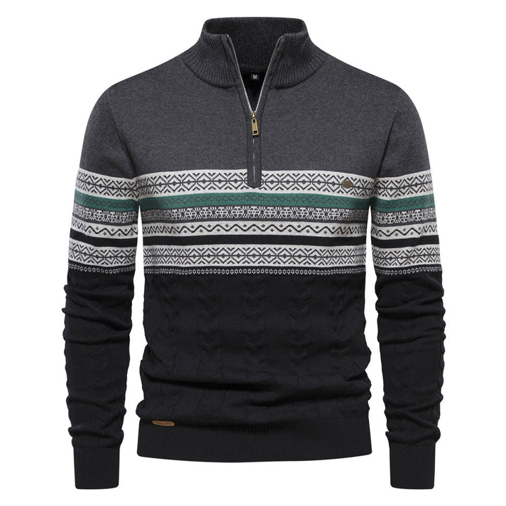 Men's Half-Zip High Collar Sweater with Jacquard Pattern
