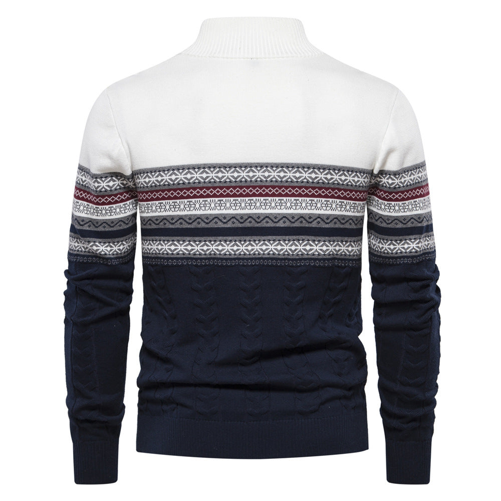Men's Half-Zip High Collar Sweater with Jacquard Pattern