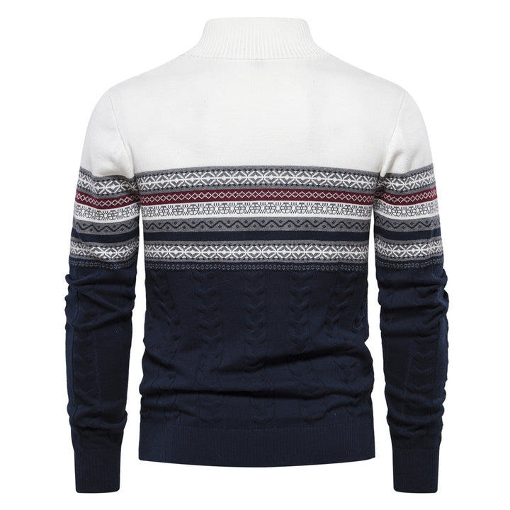 Men's Half-Zip High Collar Sweater with Jacquard Pattern
