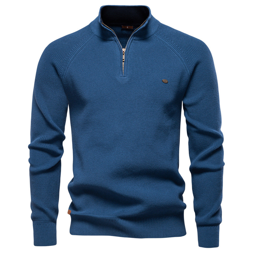 Men's Ribbed Knit Half-Zip High Collar Sweater