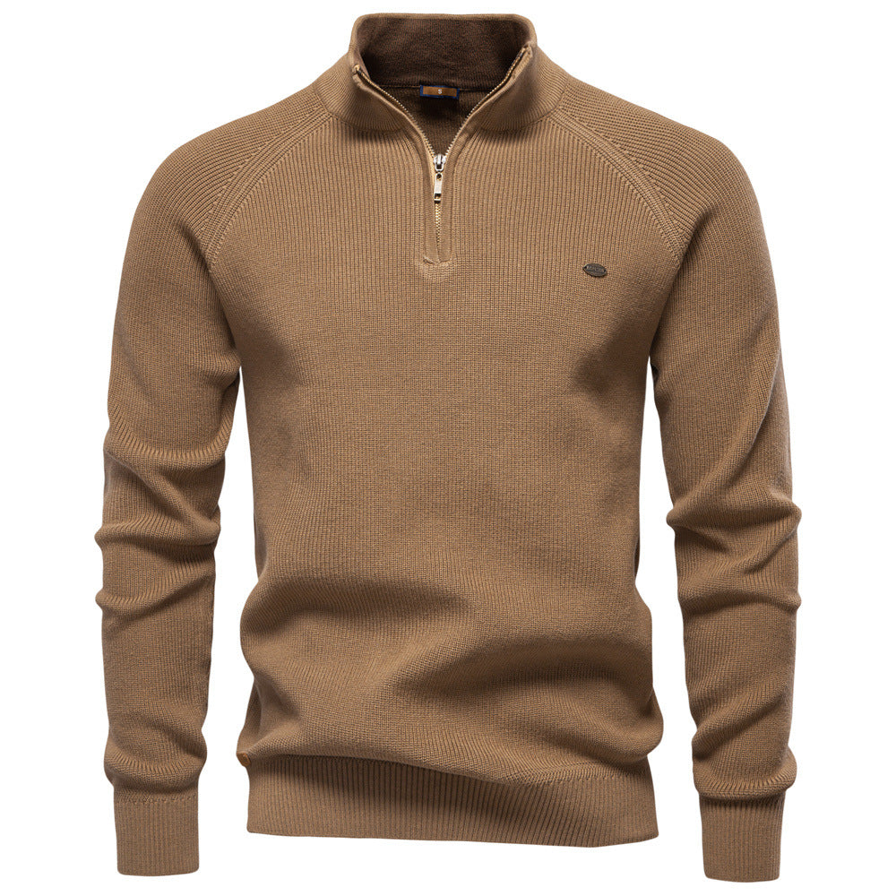 Men's Ribbed Knit Half-Zip High Collar Sweater