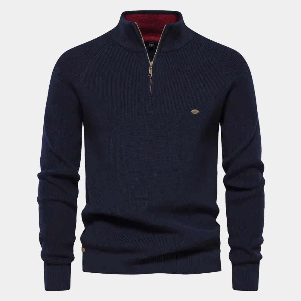 Men's Zip-Up High Collar Sweater - Elena Harper