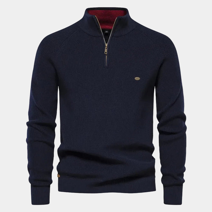 Men's Zip-Up High Collar Sweater - Elena Harper