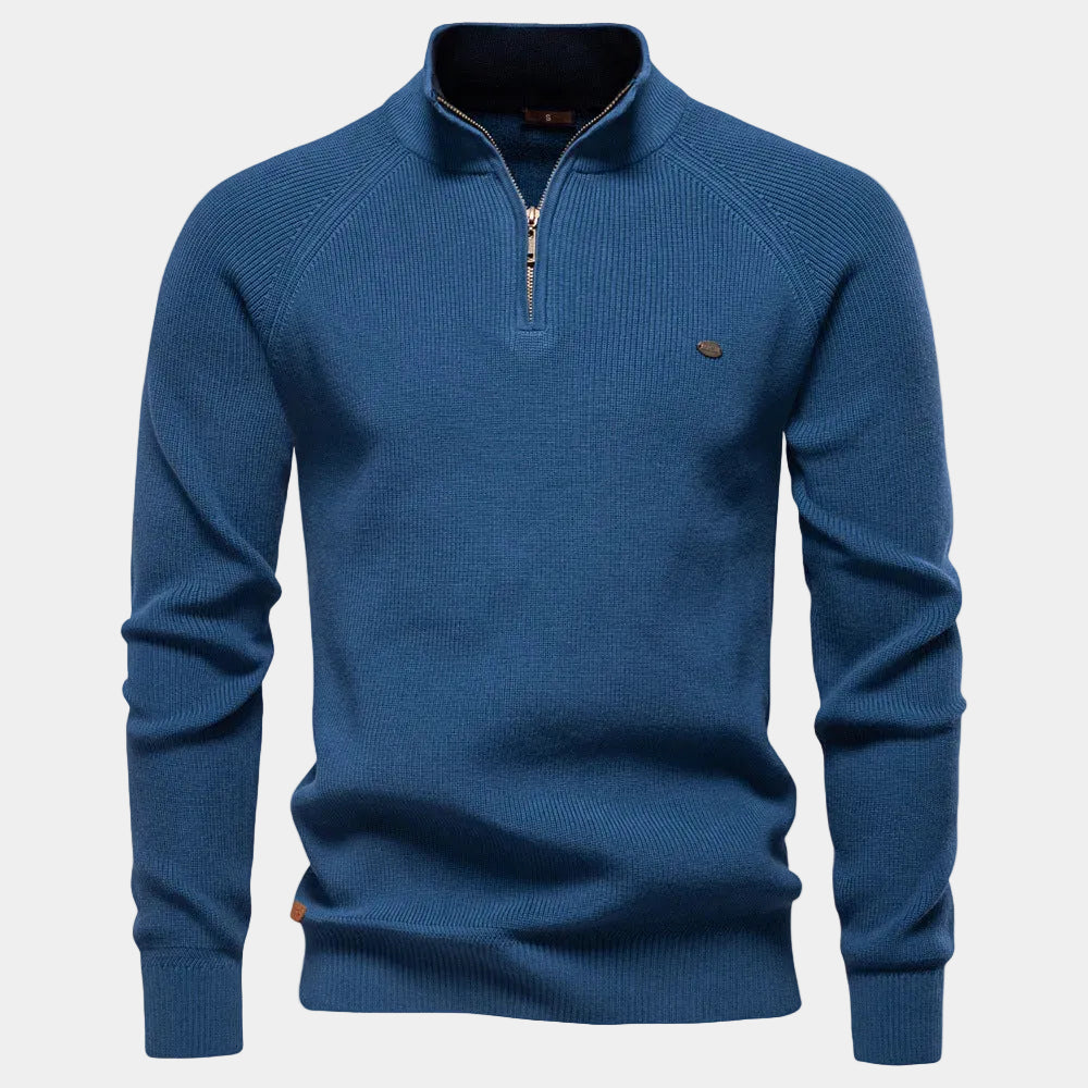 Men's Zip-Up High Collar Sweater - Elena Harper