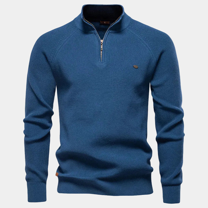 Men's Zip-Up High Collar Sweater - Elena Harper
