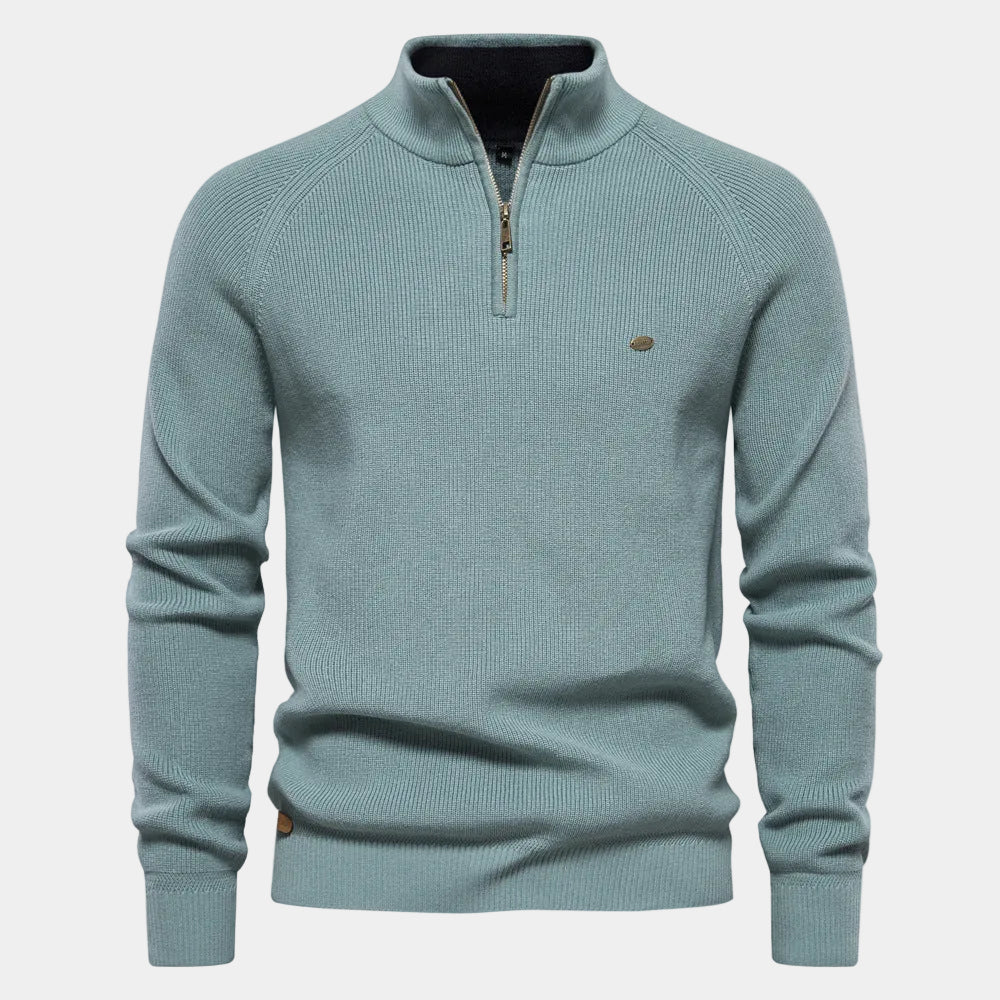Men's Zip-Up High Collar Sweater - Elena Harper