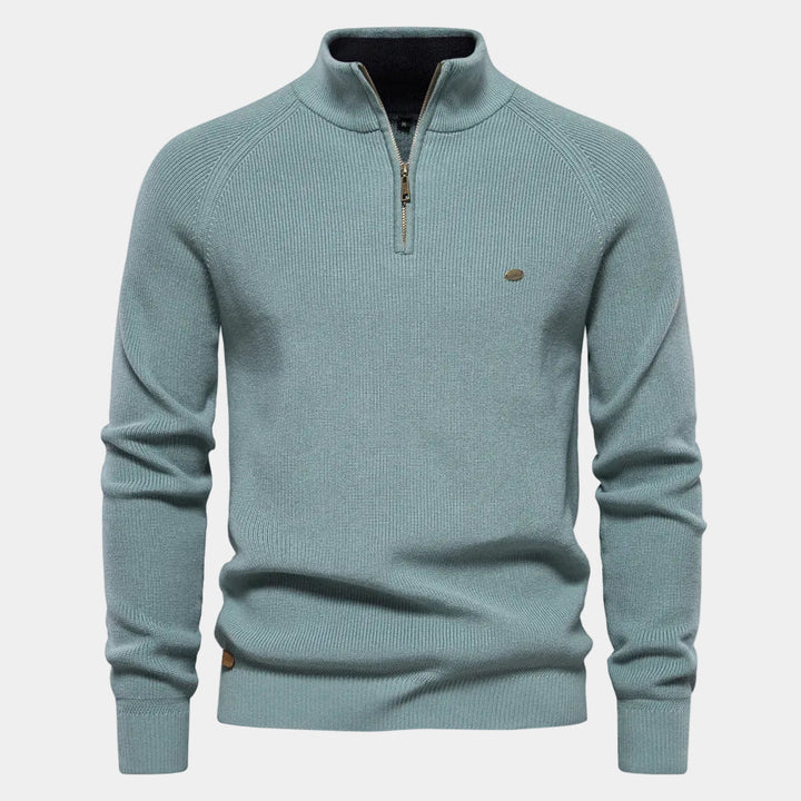 Men's Zip-Up High Collar Sweater - Elena Harper
