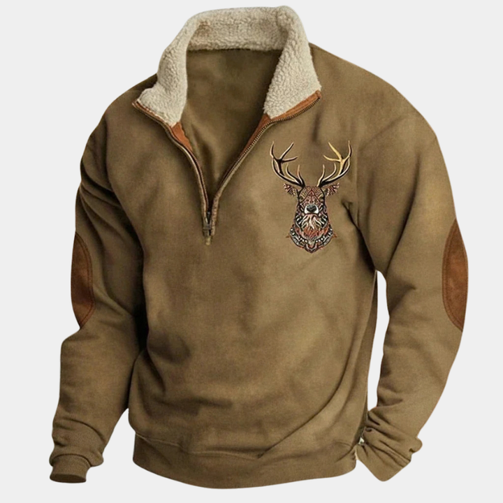 Men's Lined High Collar Half-Zip Sweater with Long Sleeves