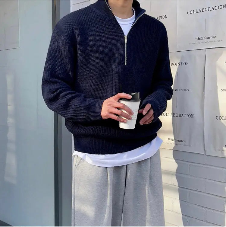 Men's Knit Sweater with Half-Zip Collar