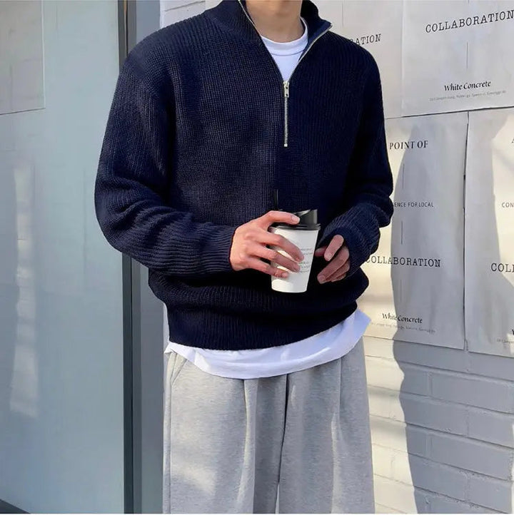 Men's Knit Sweater with Half-Zip Collar