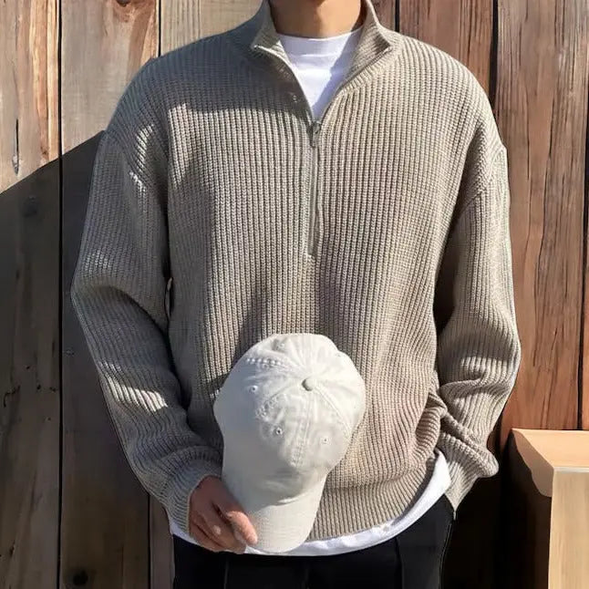 Men's Knit Sweater with Half-Zip Collar