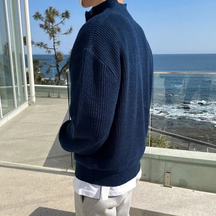 Men's Knit Sweater with Half-Zip Collar