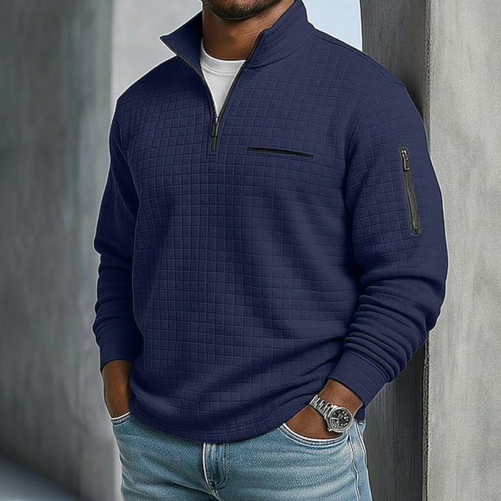 Men's Waffle Knit Half-Zip Sweater with Long Sleeves
