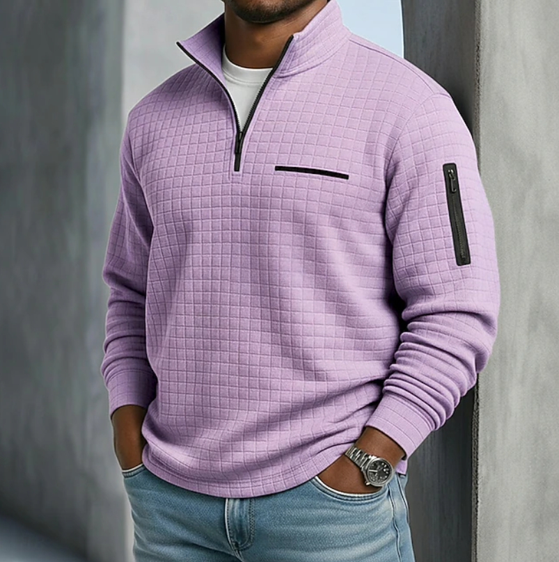 Men's Waffle Knit Half-Zip Sweater with Long Sleeves