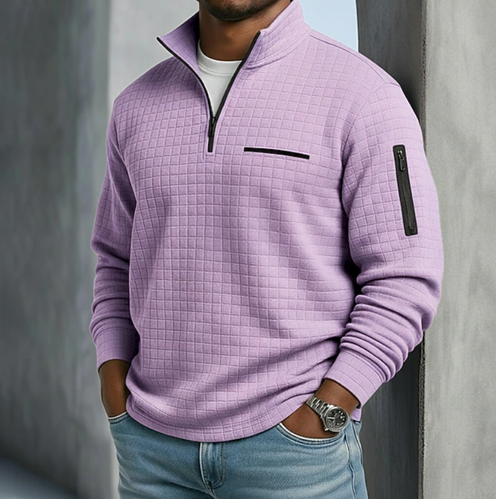 Men's Waffle Knit Half-Zip Sweater with Long Sleeves