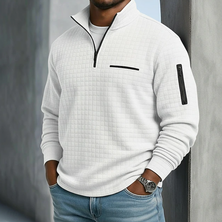 Men's Waffle Knit Half-Zip Sweater with Long Sleeves