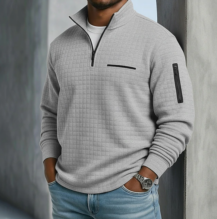 Men's Waffle Knit Half-Zip Sweater with Long Sleeves