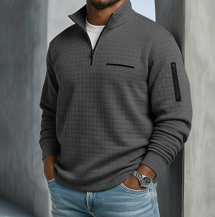 Men's Waffle Knit Half-Zip Sweater with Long Sleeves