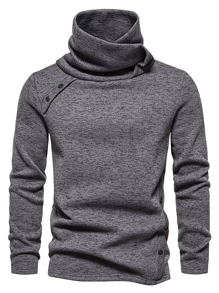 Men's Knit Sweater with Funnel Neck and Buttons