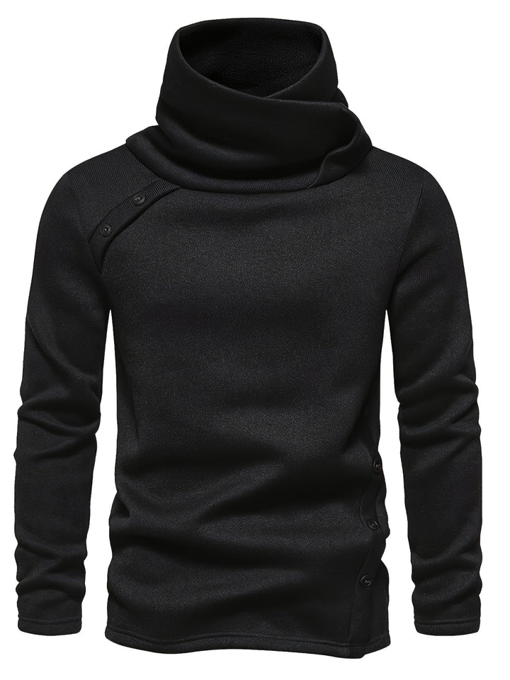 Men's Knit Sweater with Funnel Neck and Buttons