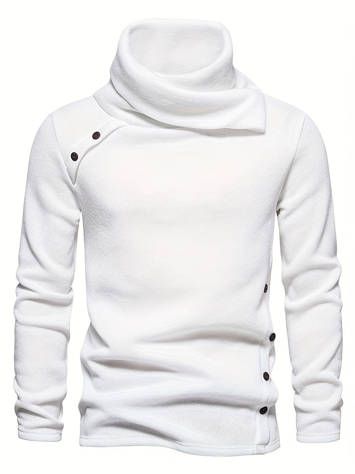 Men's Knit Sweater with Funnel Neck and Buttons