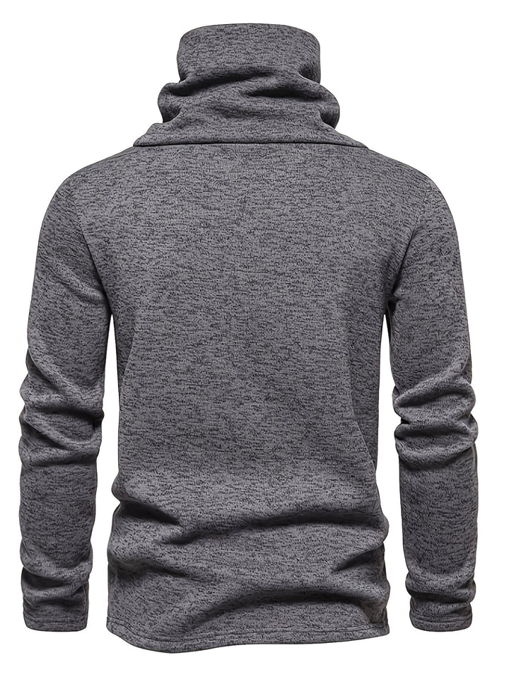 Men's Knit Sweater with Funnel Neck and Buttons