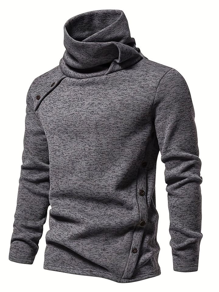 Men's Knit Sweater with Funnel Neck and Buttons