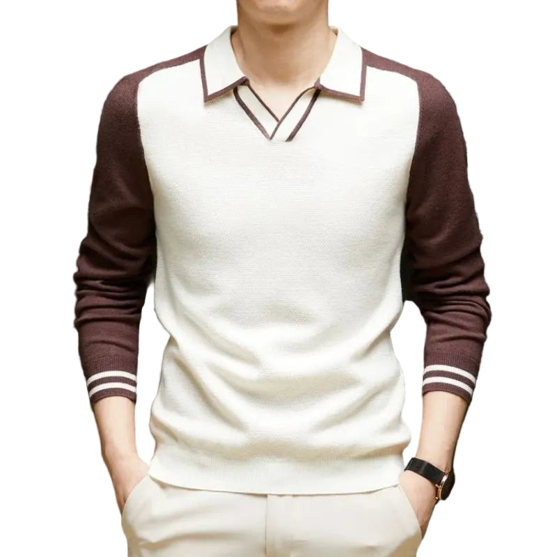 Men's Long Sleeve Polo Knit Sweater