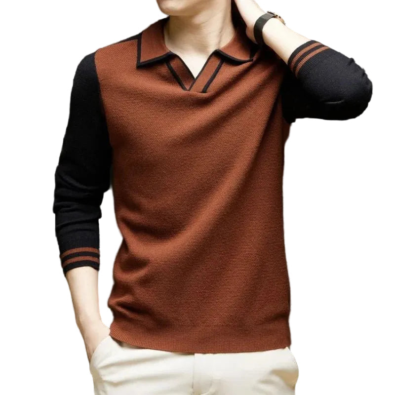Men's Long Sleeve Polo Knit Sweater