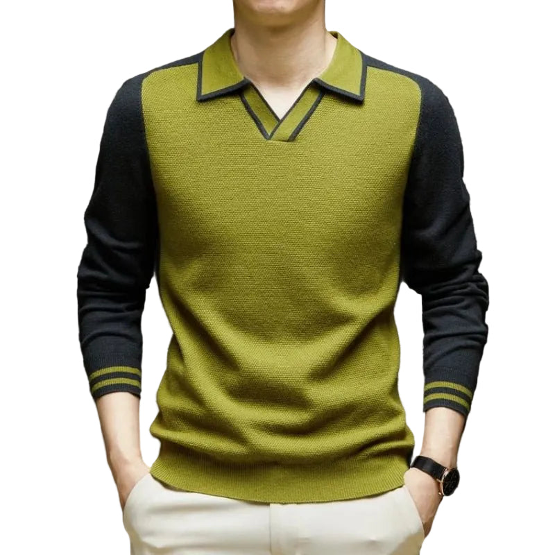 Men's Long Sleeve Polo Knit Sweater