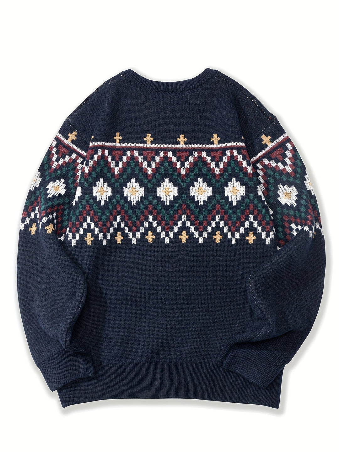 Men's round neck knit sweater with printed pattern
