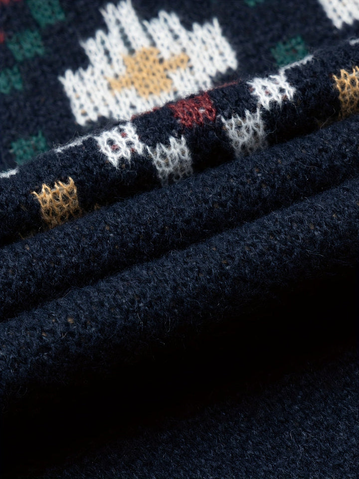 Men's round neck knit sweater with printed pattern
